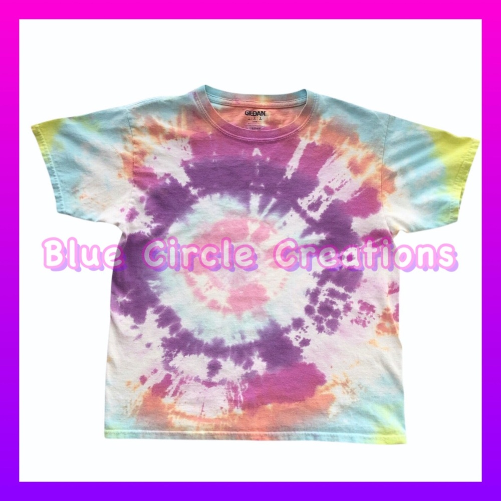 Gildan Tie Dye Cotton Tee Short Sleeve Pink Purple White Yellow Youth Large